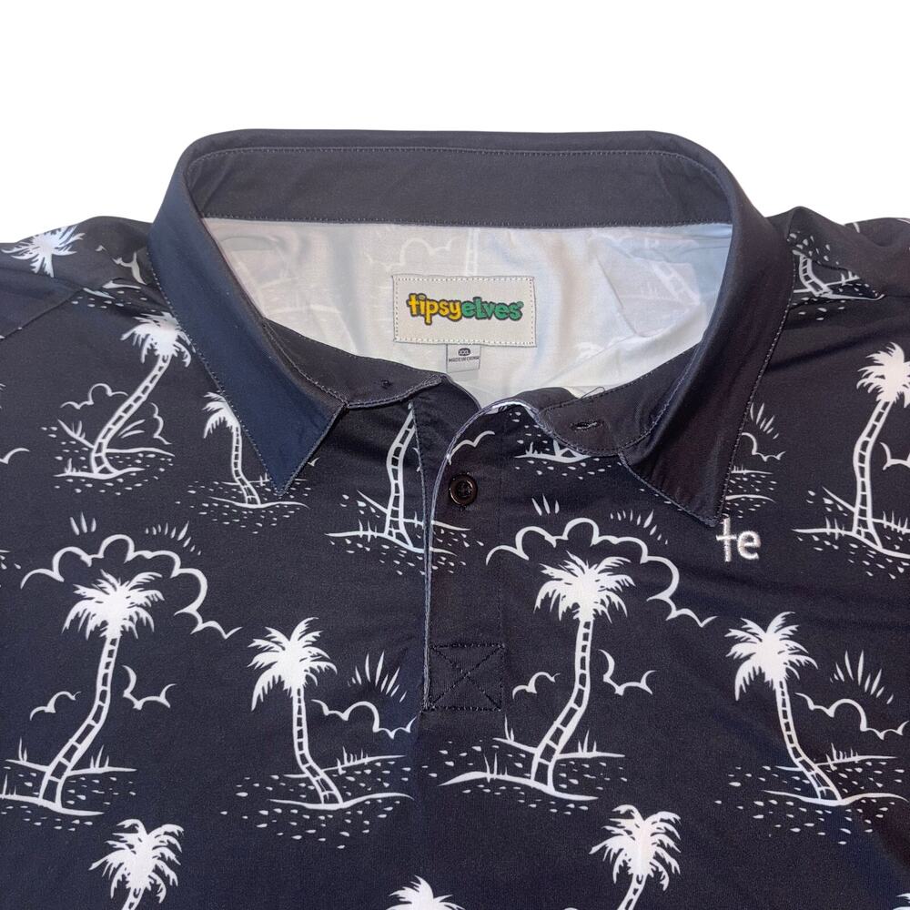 Tipsy Elves Monochrome Moonlight Tropical Golf Polo Shirt‎ Men's XXL